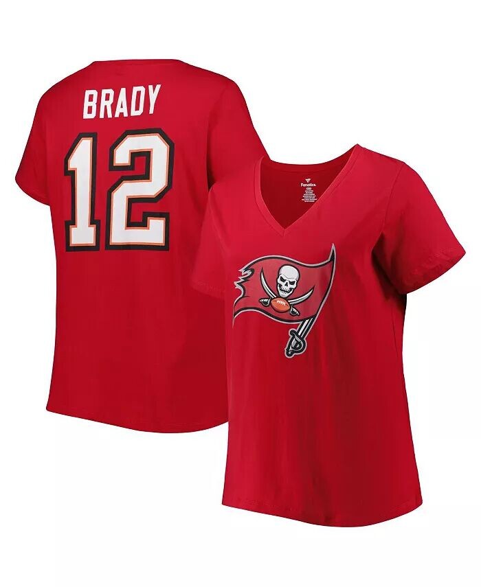 

Женская красная футболка Tom Brady Tampa Bay Buccaneers размера плюс с именем и номером игрока, логотип с v-образным вырезом Fanatics