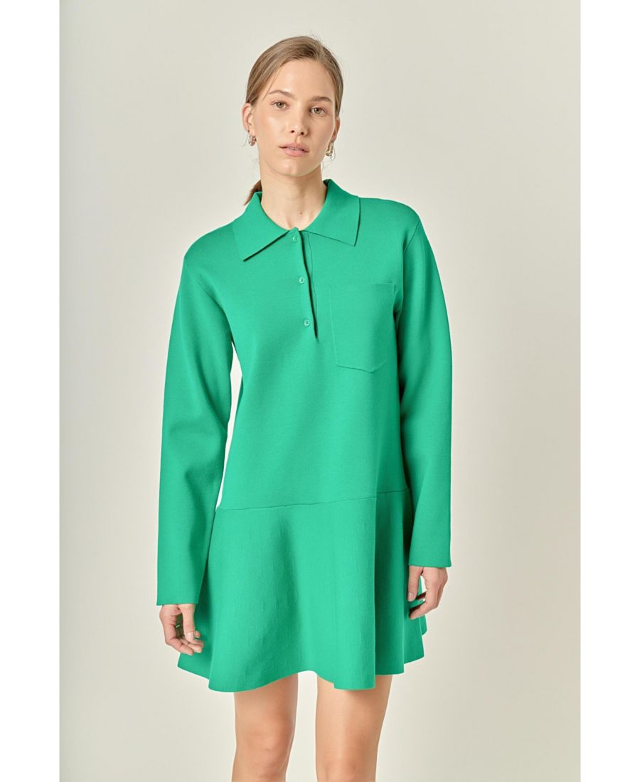 

Женское трикотажное мини-платье с воротником English Factory, Green