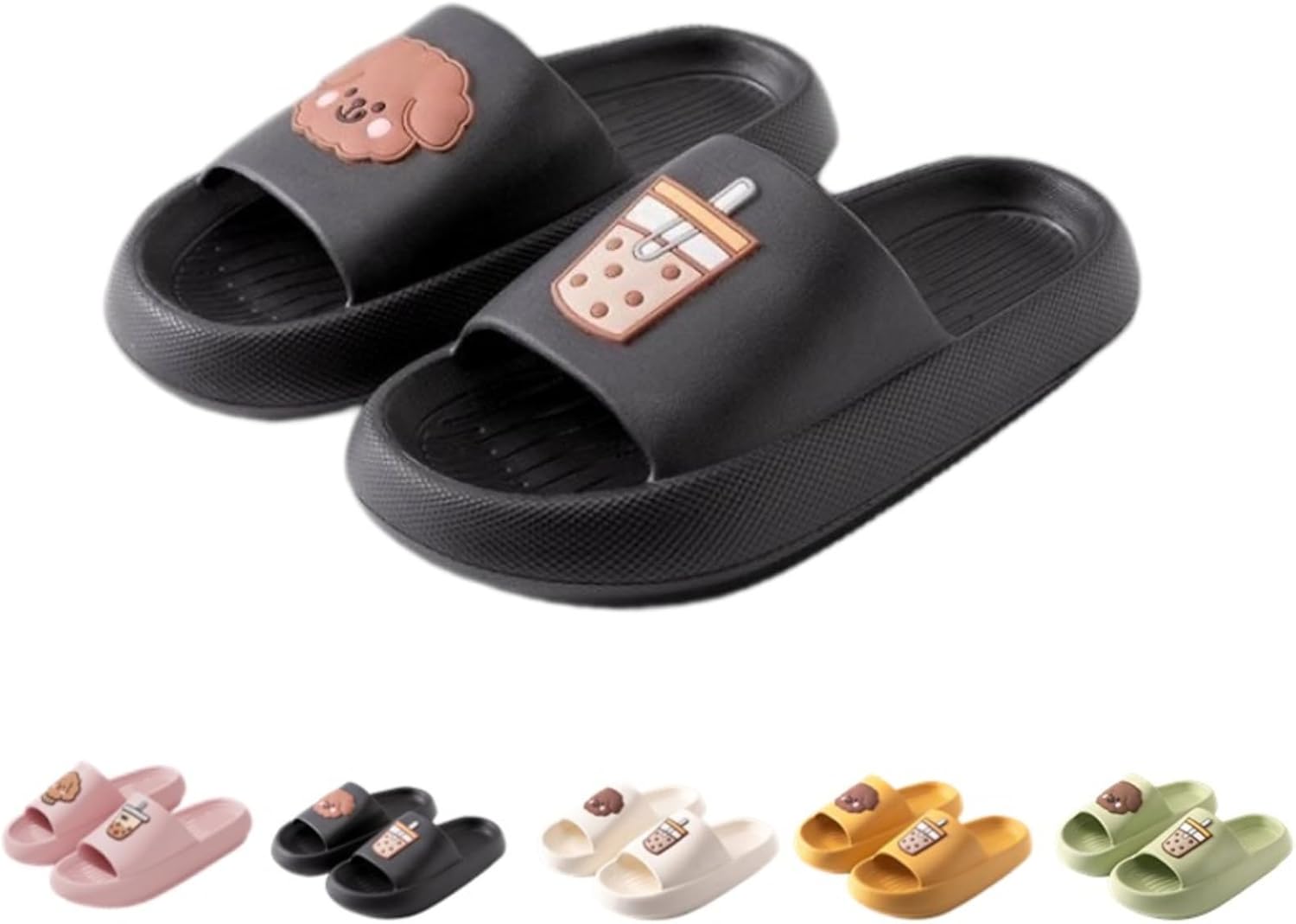 

Тапочки Japado для женщин и мужчин с милым мультяшным дизайном, для душа, плавания и пляжа, из ЭВА, с противоскользящей подошвой, для дома и улицы, с мягкой толстой подошвой, черный