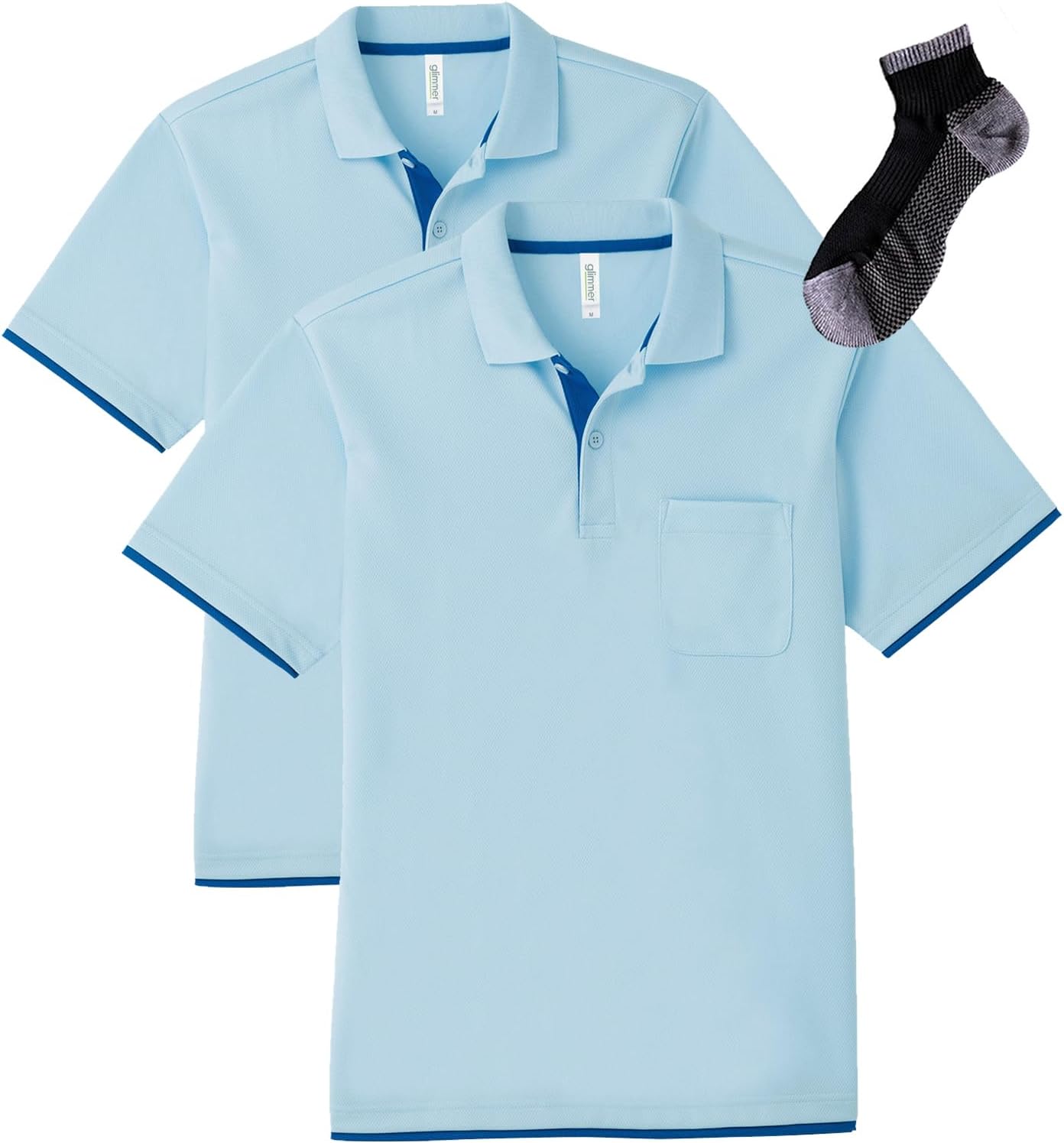 

Мужская рубашка-поло Glimmer 00339-AYP, короткий рукав, быстросохнущая, многослойная, с карманом, 113 г (4,4 унции), светло-голубой/синий