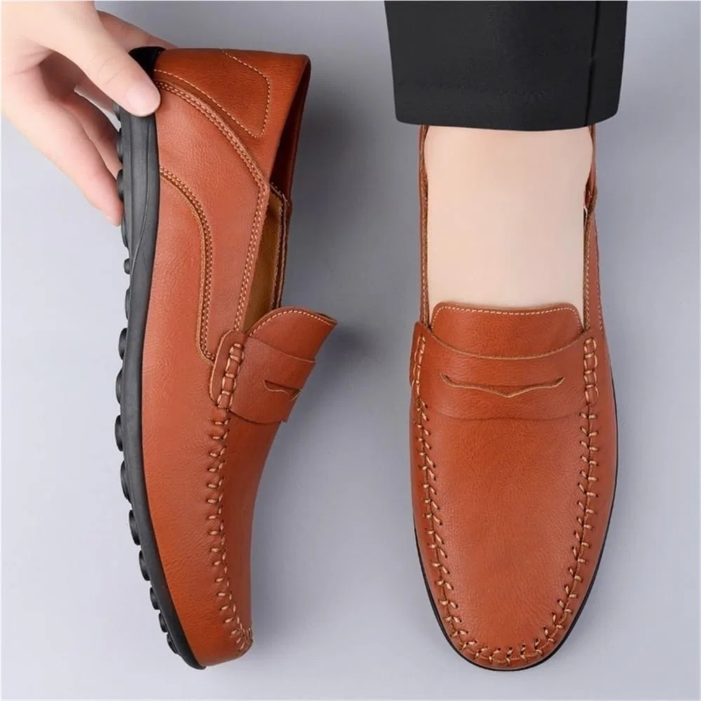 Лоферы кожаные искусственные мужские Loafers Slip On Orange DHFIRUFSHLO — фото 2