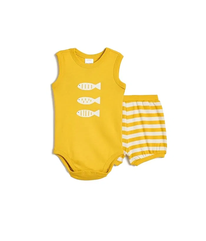 Детский комплект из боди и шортиков с коротким рукавом Fish on Sulfur Yellow, Hanna Andersson