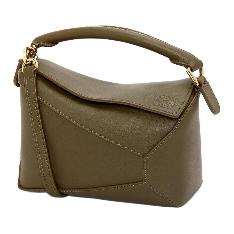 

LOEWE Пазл-сумка через плечо миниатюрная женская из кожи коровы темного хаки-зеленого