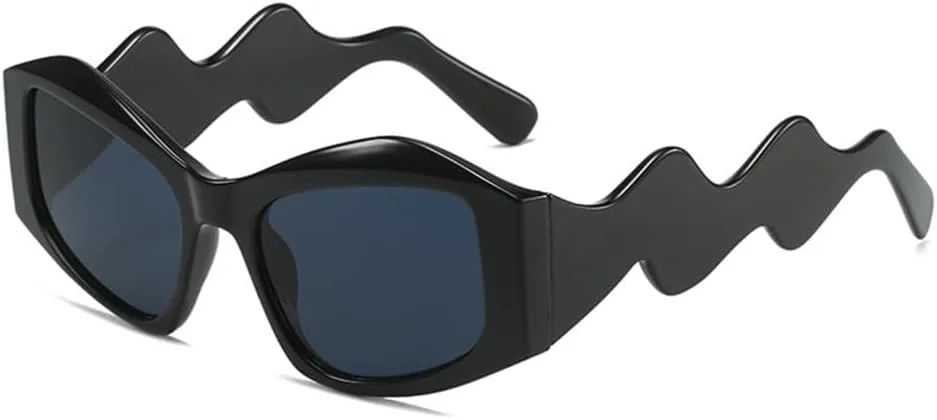 

Солнцезащитные очки с изогнутыми дужками в стиле «кошачий глаз» для женщин, панк-винтаж, солнцезащитные очки с защитой от ультрафиолета UV400 LANGSER, Black