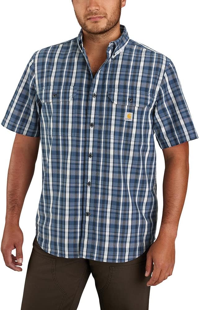 

Carhartt мужская рубашка с коротким рукавом, свободного кроя, средней плотности, в клетку, Navy