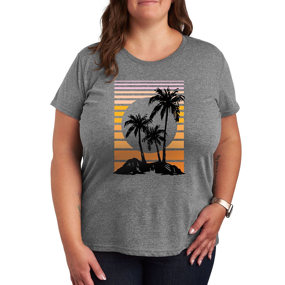 

Футболка Plus с рисунком Sunset Palm Trees, цвет Heather Gray