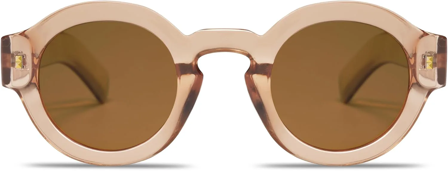 

Винтажные круглые поляризованные солнцезащитные очки VANLINKER для женщин и мужчин, модные ретро-очки в форме круга VL9743, C3 Transparent Brown Frame Brown Lenses