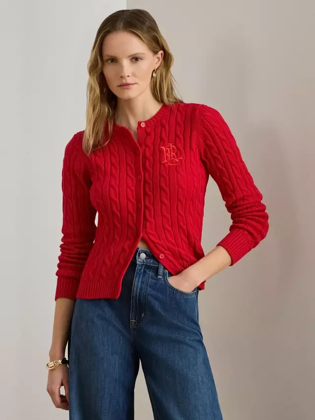 Кардиган Lauren Ralhan из хлопка с косами Ralph Lauren, Cruise Red