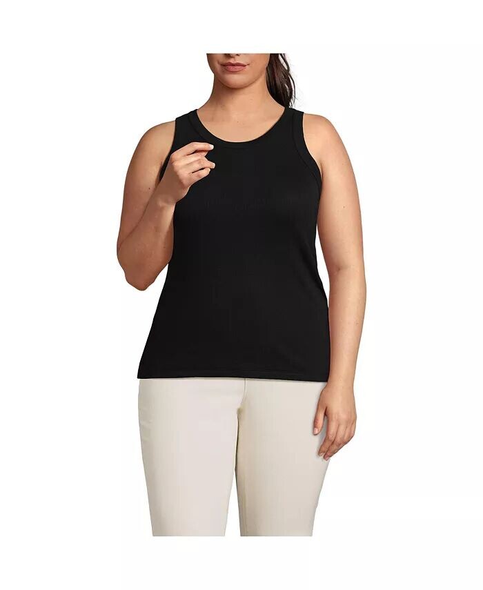 

Майка больших размеров с драпировкой в ​​рубчик и драпировкой Lands' End, черный