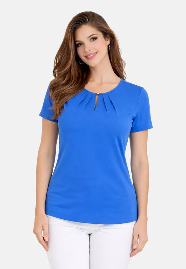 

Базовая футболка с коротким рукавом и плиссированным вырезом. Regina Fashion, Blue, Серый, Базовая футболка с коротким рукавом и плиссированным вырезом. Regina Fashion, Blue