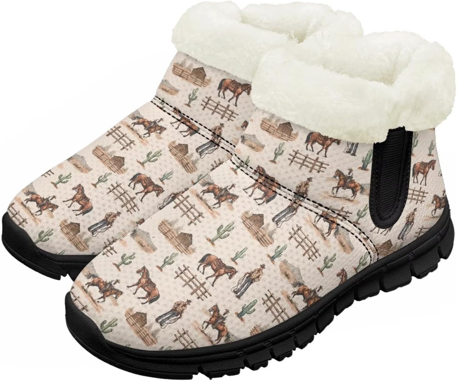 

Детские зимние ботинки для девочек и мальчиков, утепленные, с меховой подкладкой, водонепроницаемые, легкие, противоскользящие Chririnla, Cowboy Horse