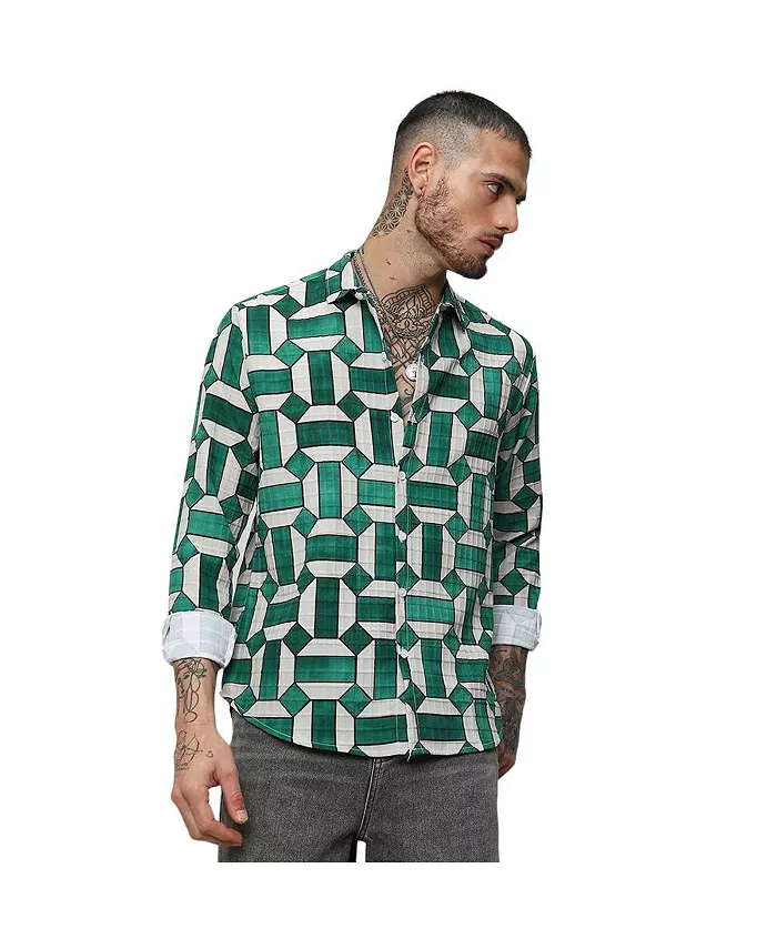 

Мужская рубашка Emerald Green & Ivory White с контрастными вставками Campus Sutra, белый