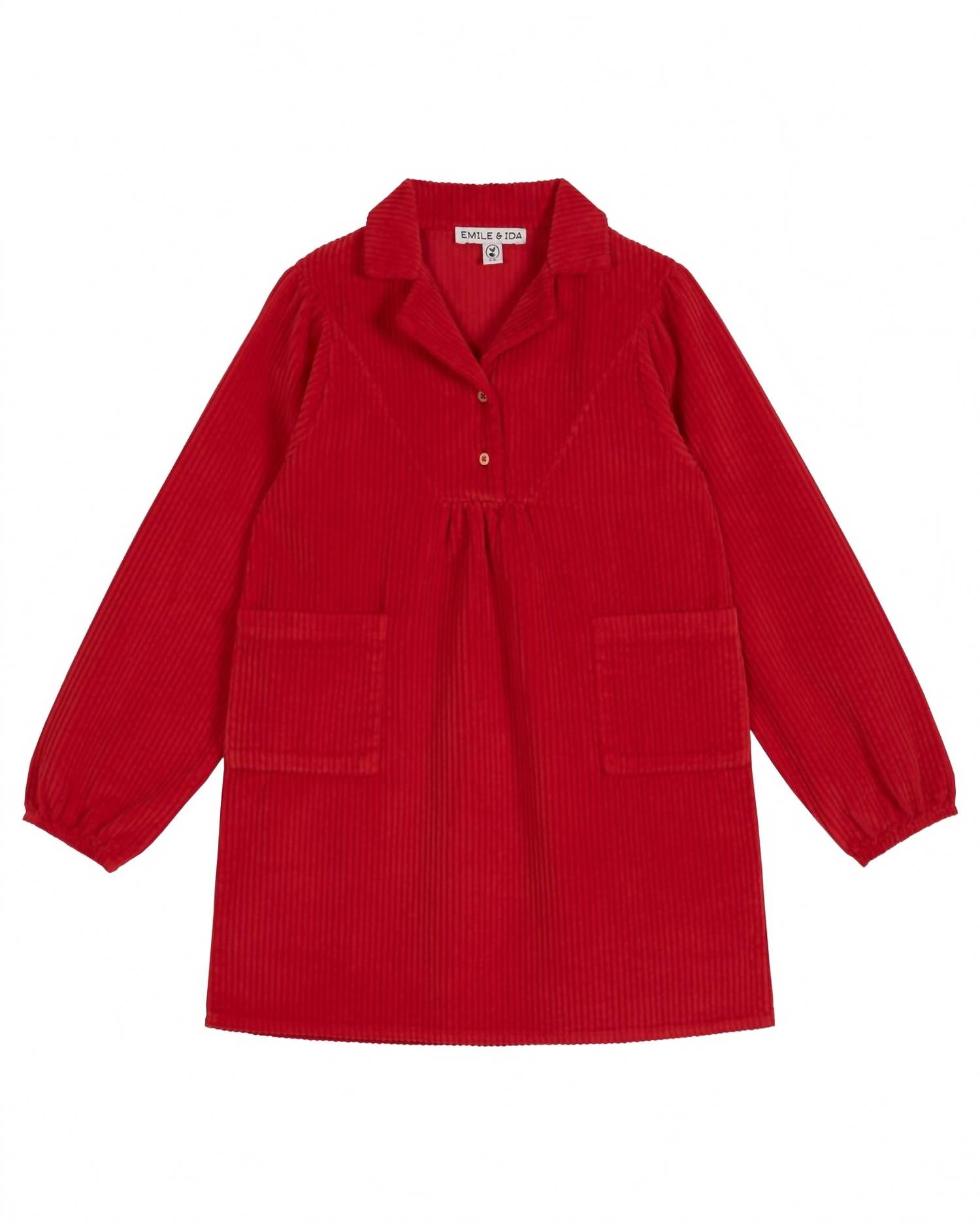 

Детское бархатное платье с карманом в красном цвете Emile & Ida