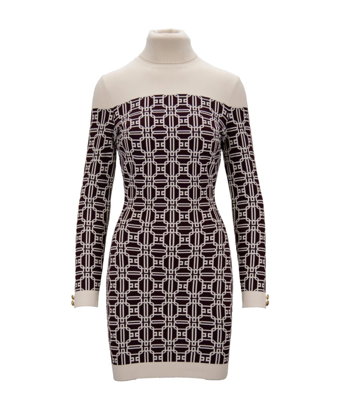 

Короткое вязаное платье с высоким воротником Elisabetta Franchi, фиолетовый