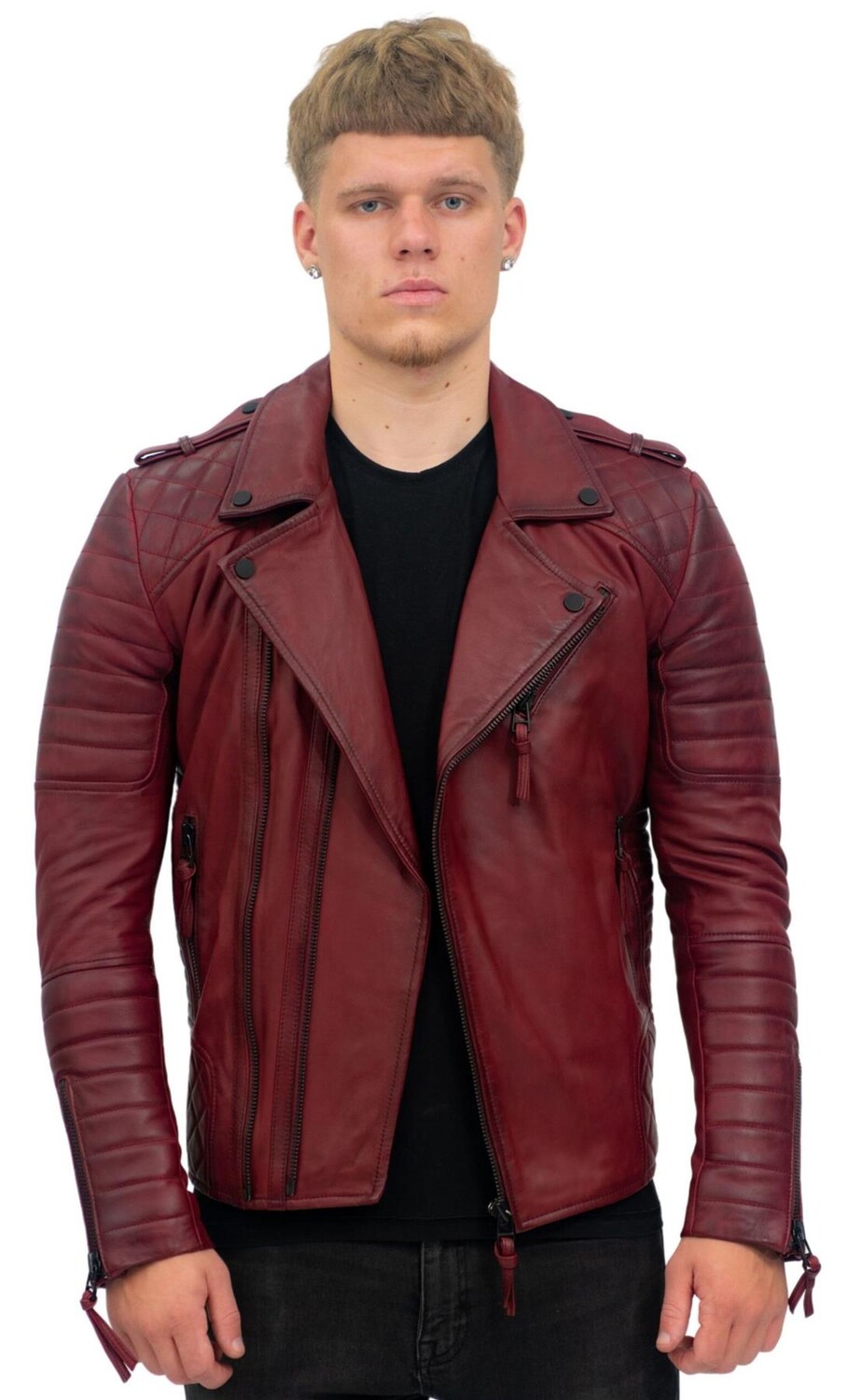 

Байкерская куртка узкого кроя из кожи brando с двойной молнией cairo Infinity Leather, бургундия