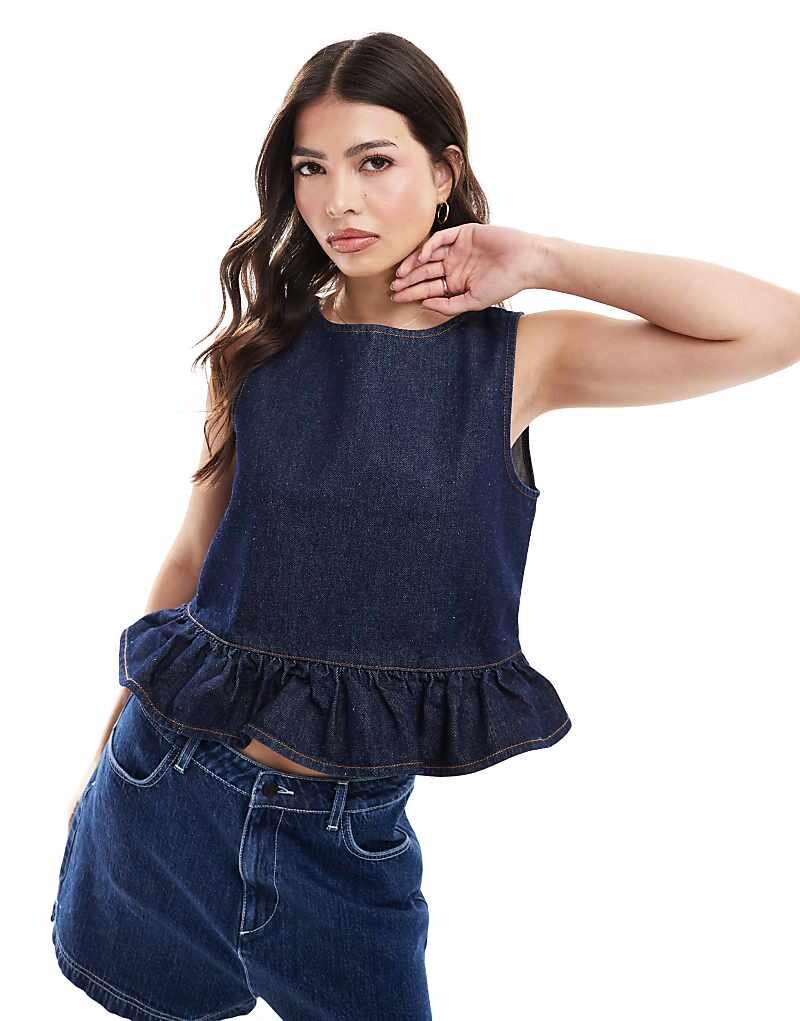 

ASOS DESIGN – джинсовый топ цвета индиго с рюшами