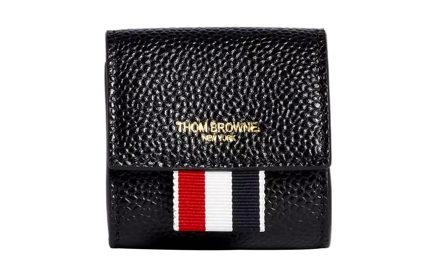 

THOM BROWNE Сатиновый кожаный кошелек для монет малого размера мужской черный