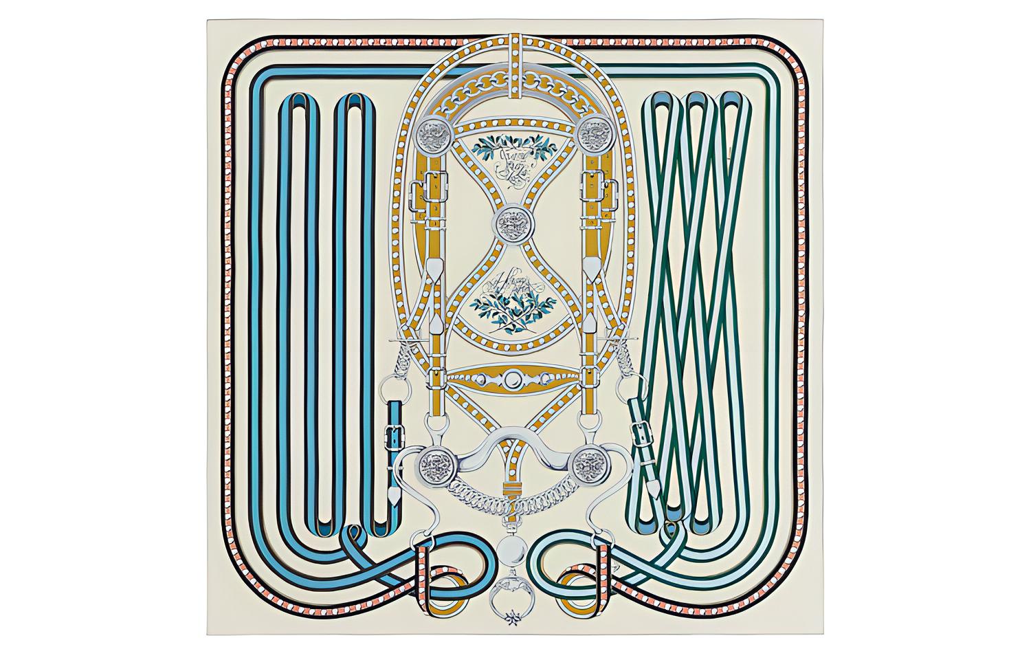

HERMES Шёлковый шарф женский кремово-голубой, Cream/Blue