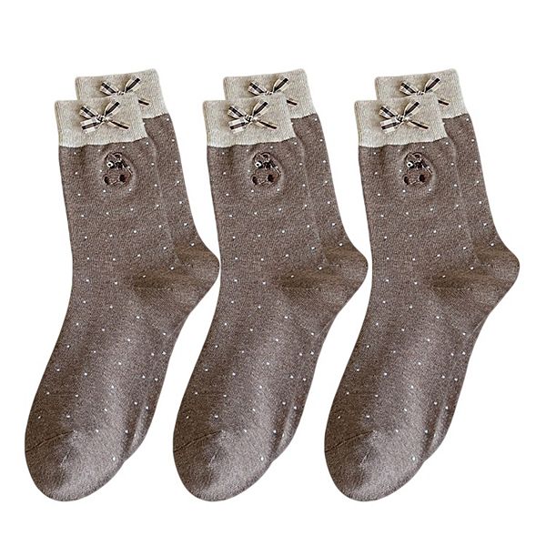 

3 пары мягких вязаных носков с вышитым медведем и декоративной лентой-бантом Anna-Kaci, Coffe