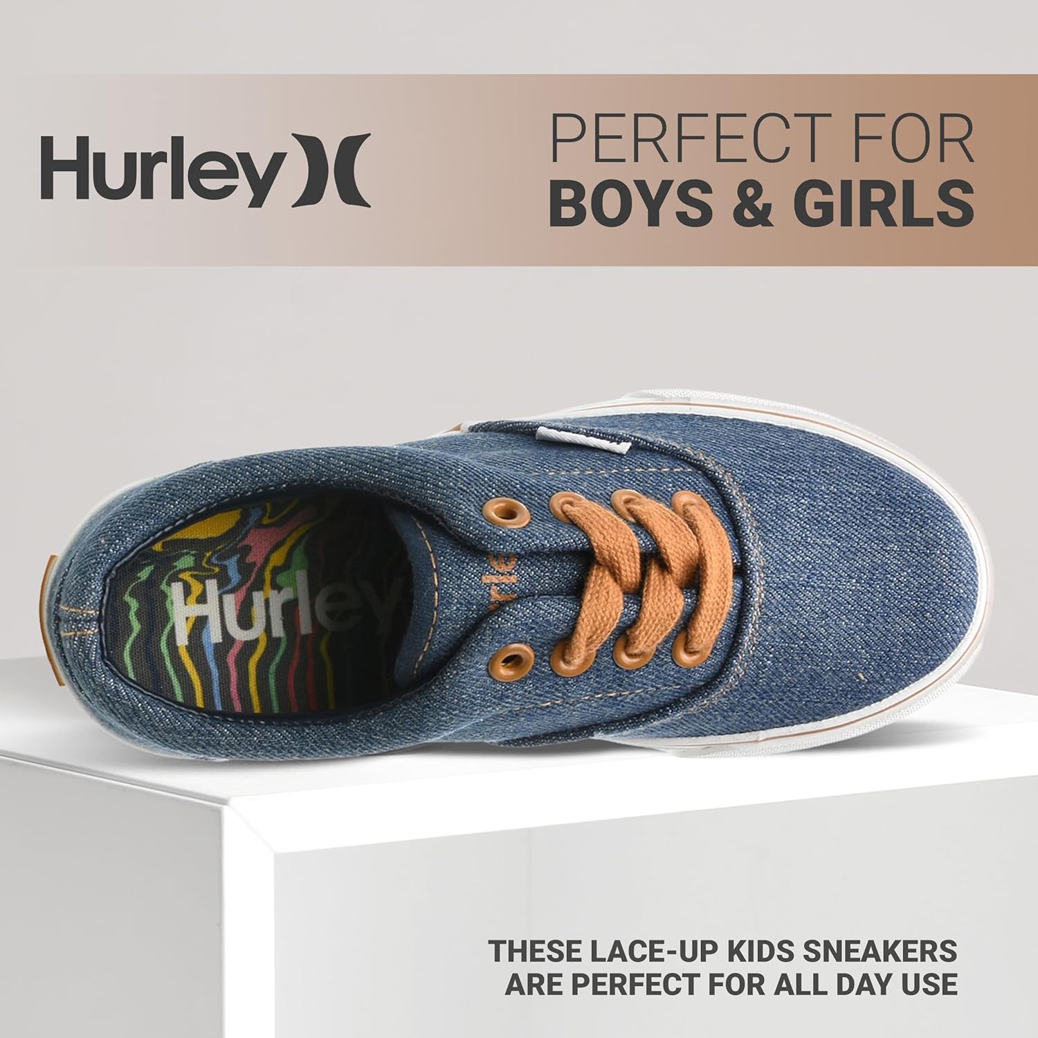 Детские кеды Hurley Marley на шнуровке - низкие кроссовки для скейтбординга для детей, спортивная обувь для мальчиков и девочек, светло-голубой — фото 3