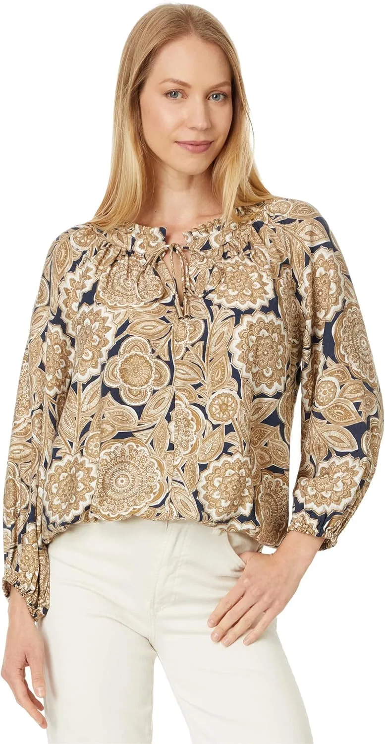 Блуза с цветочным принтом Paisley Floral Frill Neck Top, Tommy Hilfiger, Sky Captain Multi