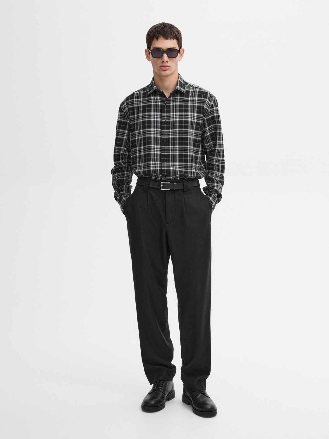 

Рубашка из хлопковой смеси в клетку Massimo Dutti, черный