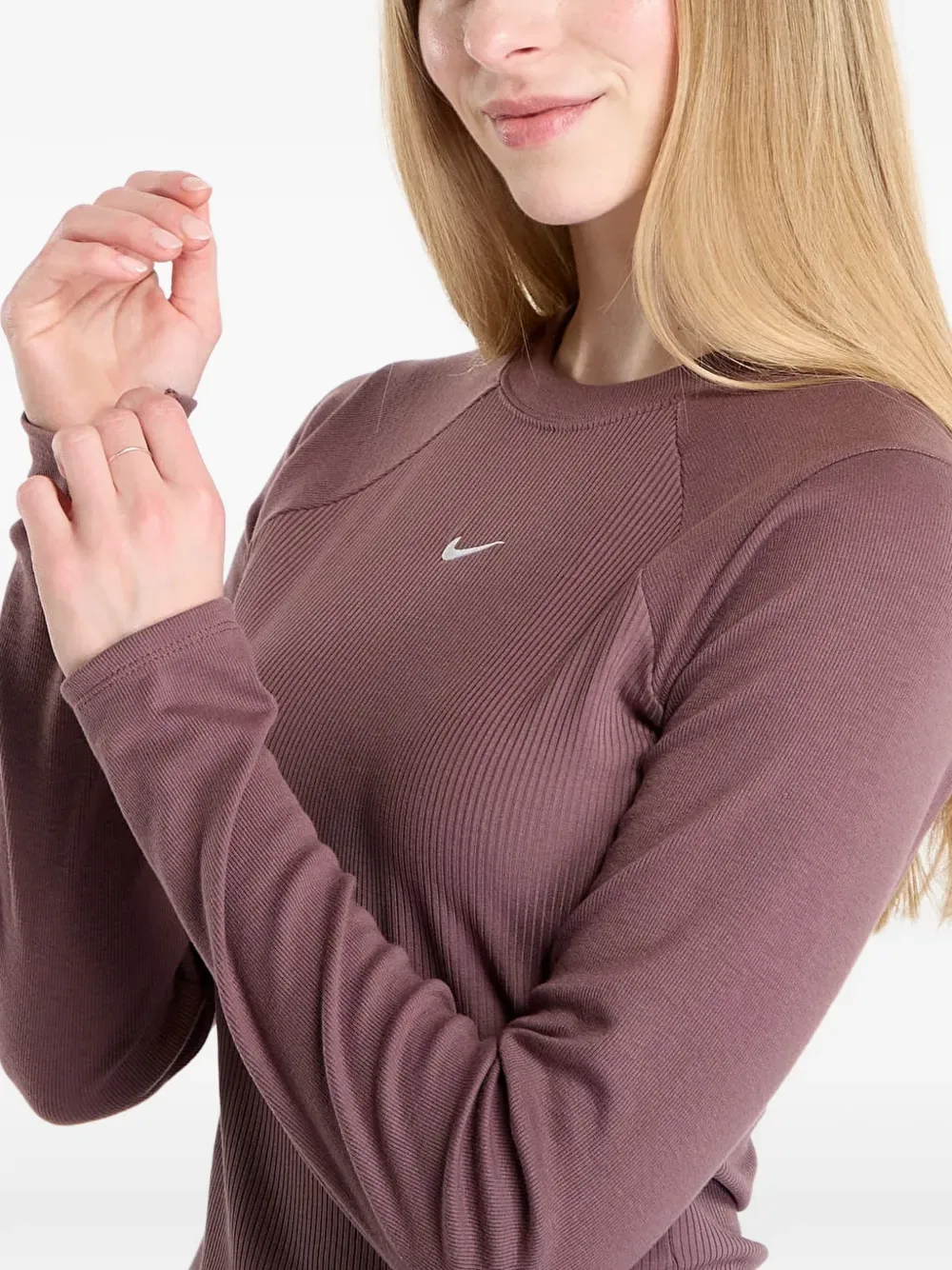Топ в рубчик с длинными рукавами Nike, коричневый — фото 4