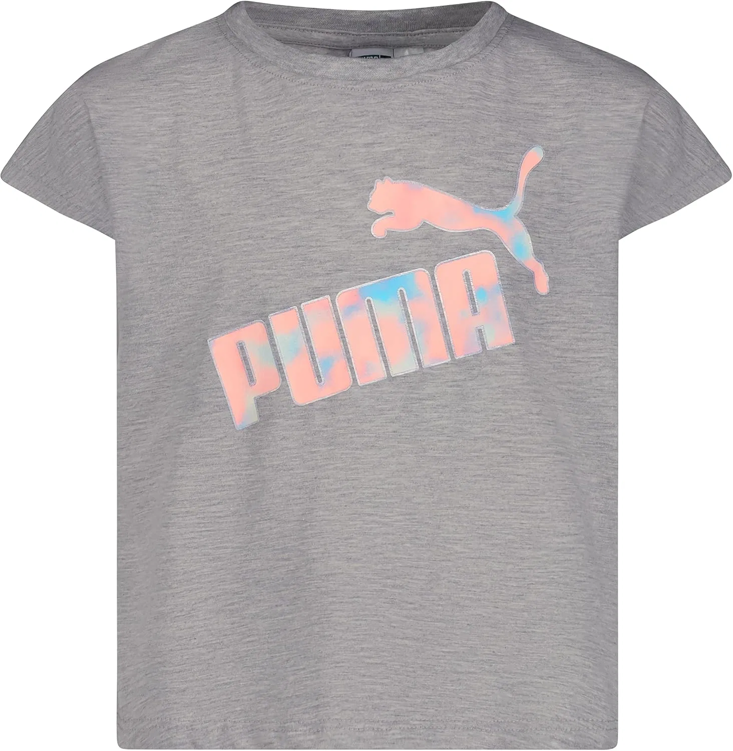 Детская футболка Puma с коротким рукавом и круглым вырезом, с логотипом Core Logo, мягкая и легкая, светло-серый меланж