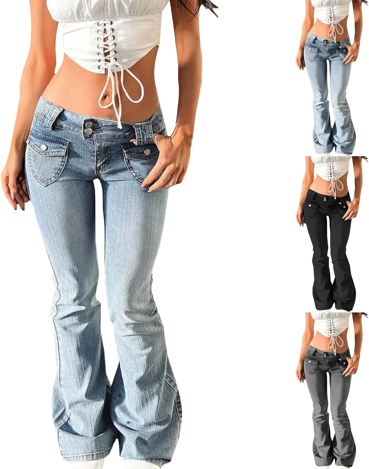 Джинсы Boot Cut для женщин с низкой посадкой и карманами