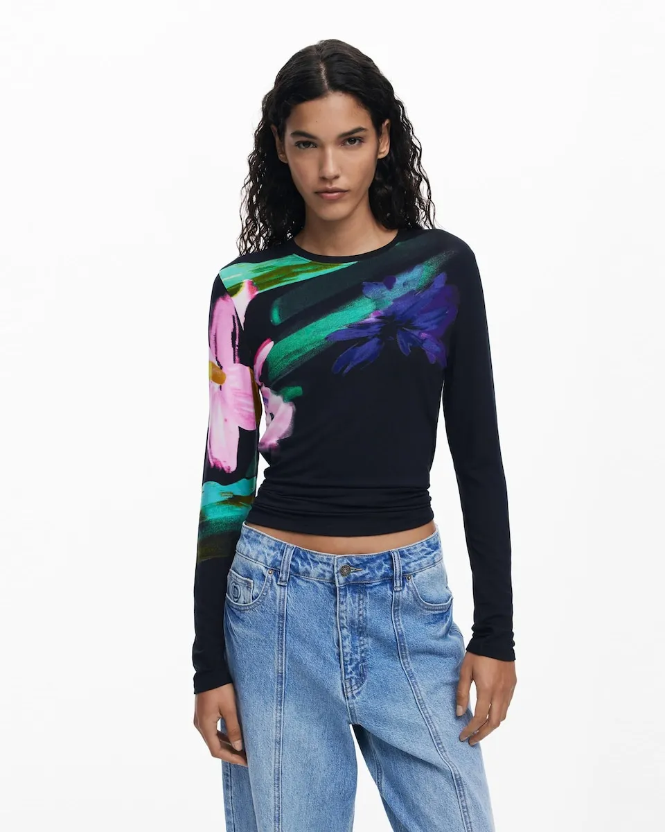 

Женский тонкий свитер с цветочным узором Desigual, черный