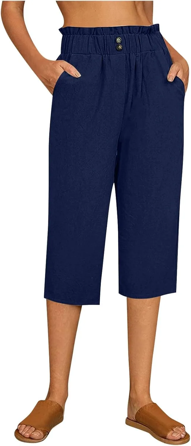 

Брюки Paperbag для женщин Plus Size, высокие, прямые, летние