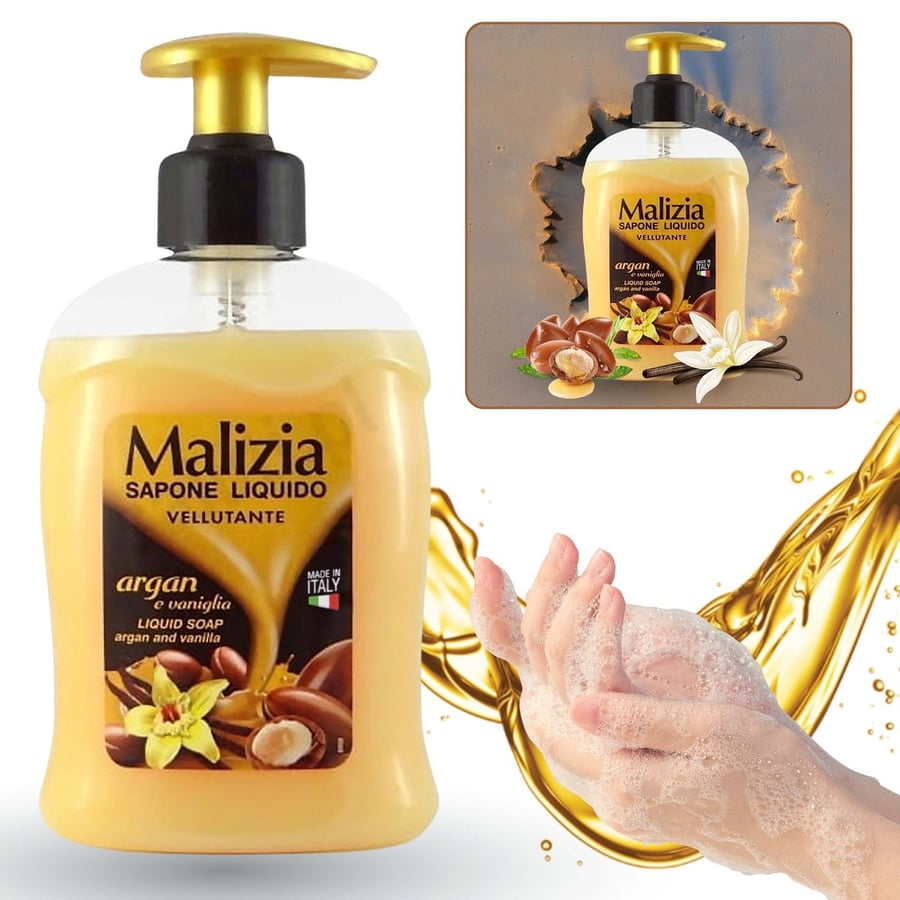 

Malizia, Бархатистое жидкое мыло, с дозатором - Аргановое масло и ваниль, 300 мл