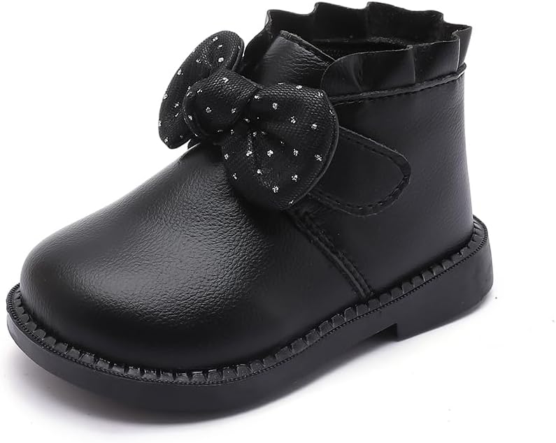 

Детские ботинки LIZISHU для девочек, мягкие кожаные ботильоны с бантом, пинетки для малышей от 6 до 24 месяцев, первые ходунки, Black