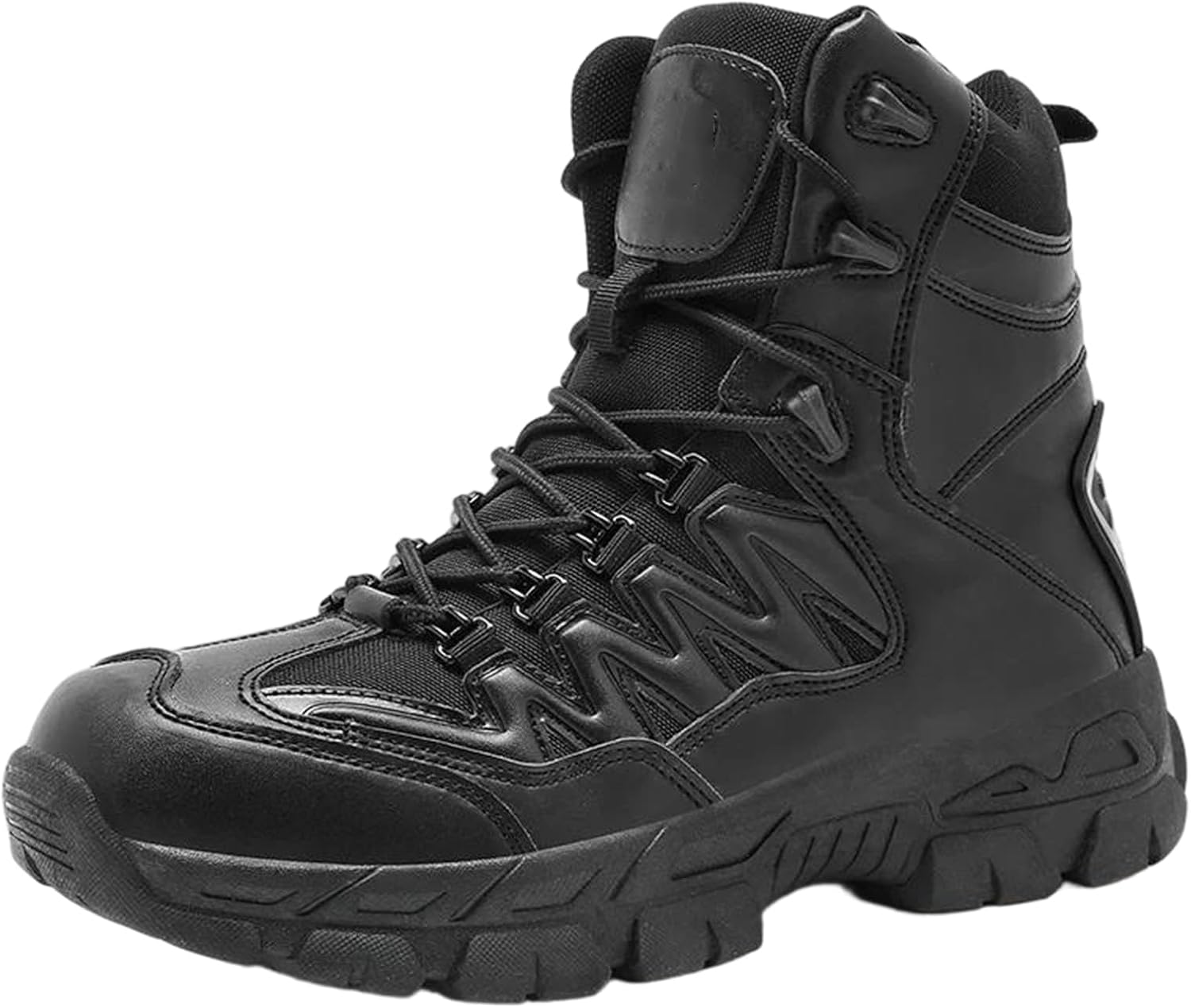 

Мужские походные ботинки из микрофибры и кожи, водонепроницаемые, для пустыни, боевых и тренировочных задач, высокие ботинки на голенище с поддержкой для увеличения роста Alloaone, черный