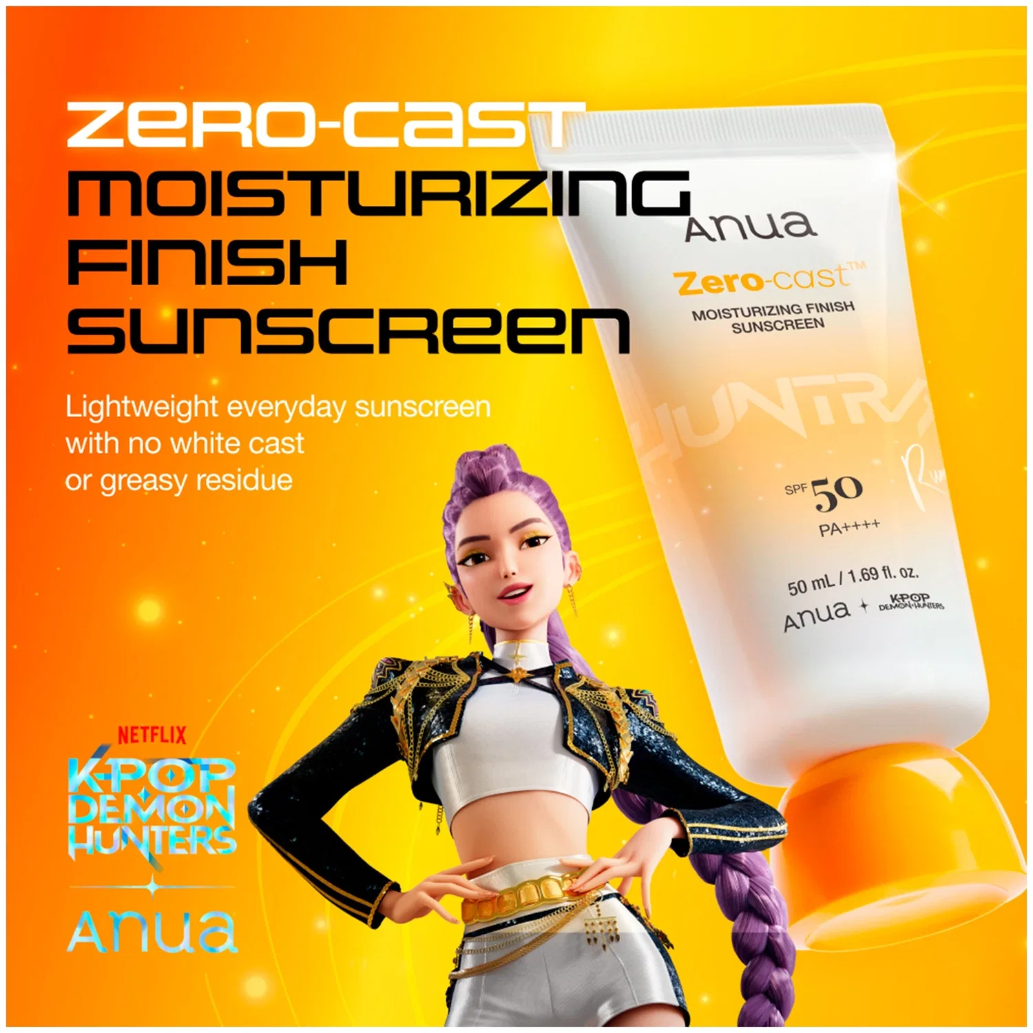 Kpop Demon Hunters Zero-Cast Moisturising Finish SPF50 Sunscreen 50ml Anua — фото 2
