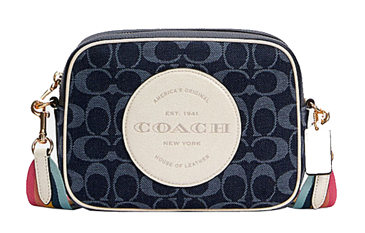 

COACH Демпси тканевый с кожаной вставкой фотосумка через плечо кроссбоди женская джинсовый синий