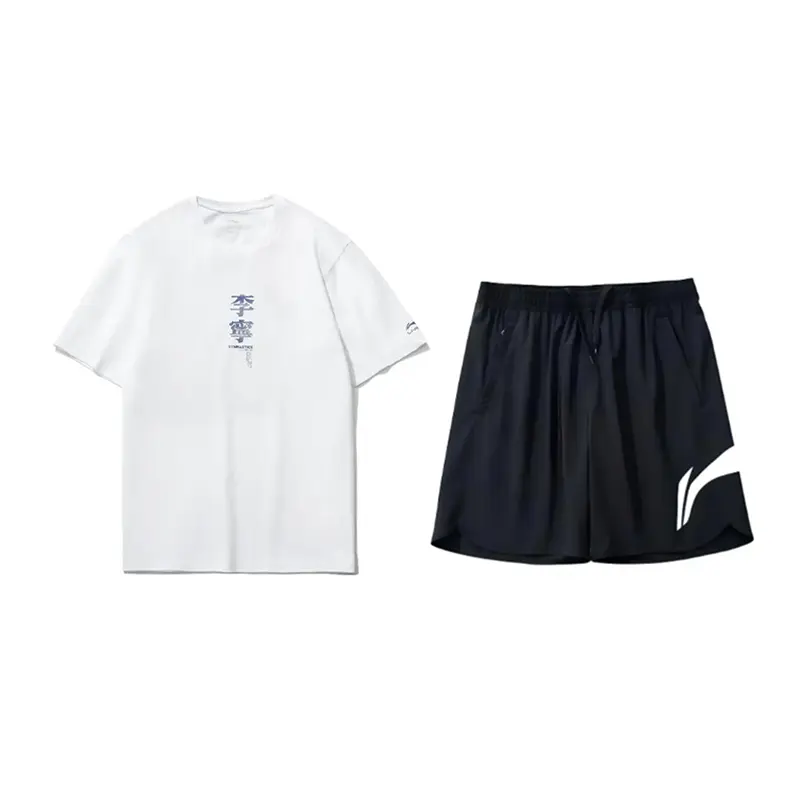 

LiNing Повседневная спортивная одежда унисекс, белый short-sleeved shirt+черный sports shorts
