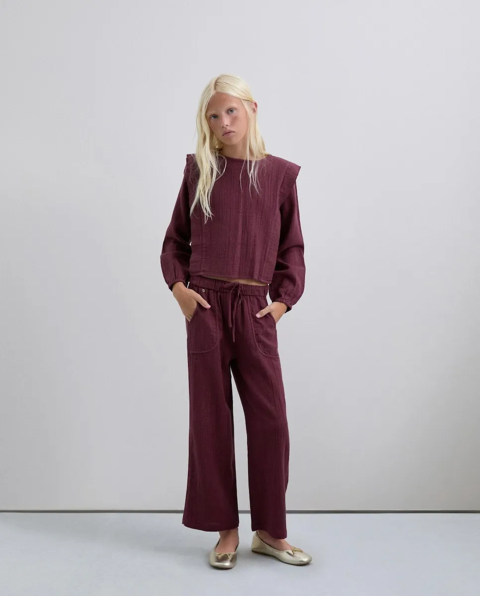 

Детская хлопковая блузка с ребристыми деталями Scalpers, бордовый