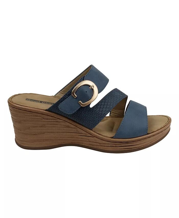 Женские босоножки Odalis Buckle Comfort на танкетке GC Shoes, синий — фото 2