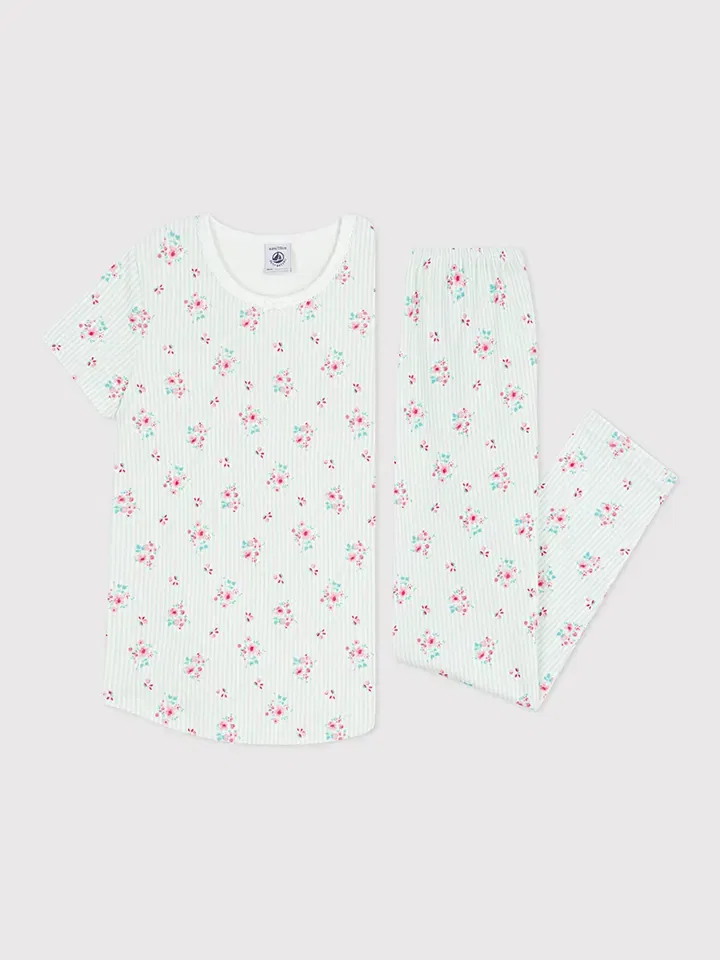 Пижама с бантом, PETIT BATEAU, белый/зеленый — фото 3