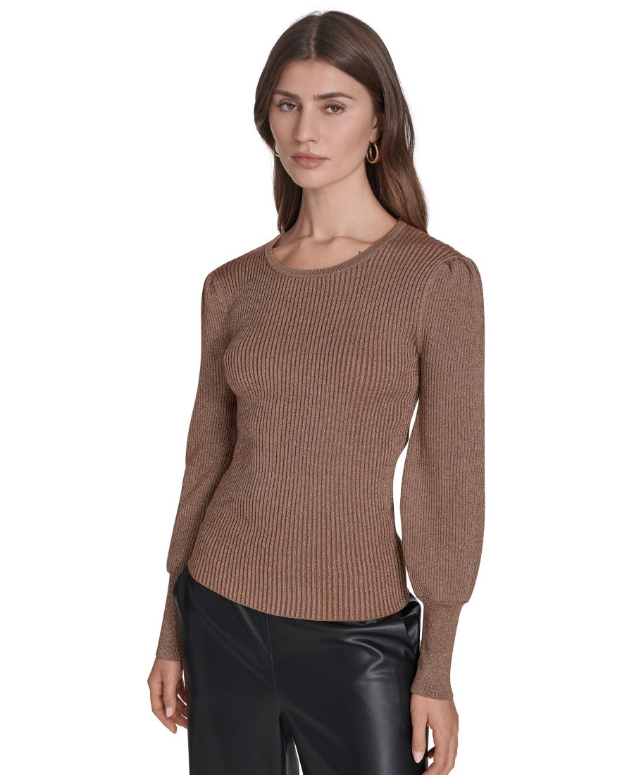 

Женский свитер с круглым вырезом и пышными рукавами Halston, Vicuna/Gold