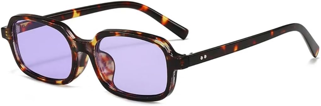 

Женские солнцезащитные очки прямоугольной формы, модные, конфетные оттенки, защита от УФ-излучения UV400, ретро, ​​мужские, трендовые, с заклепками, прозрачная оправа UATXTAU, Leopard Purple