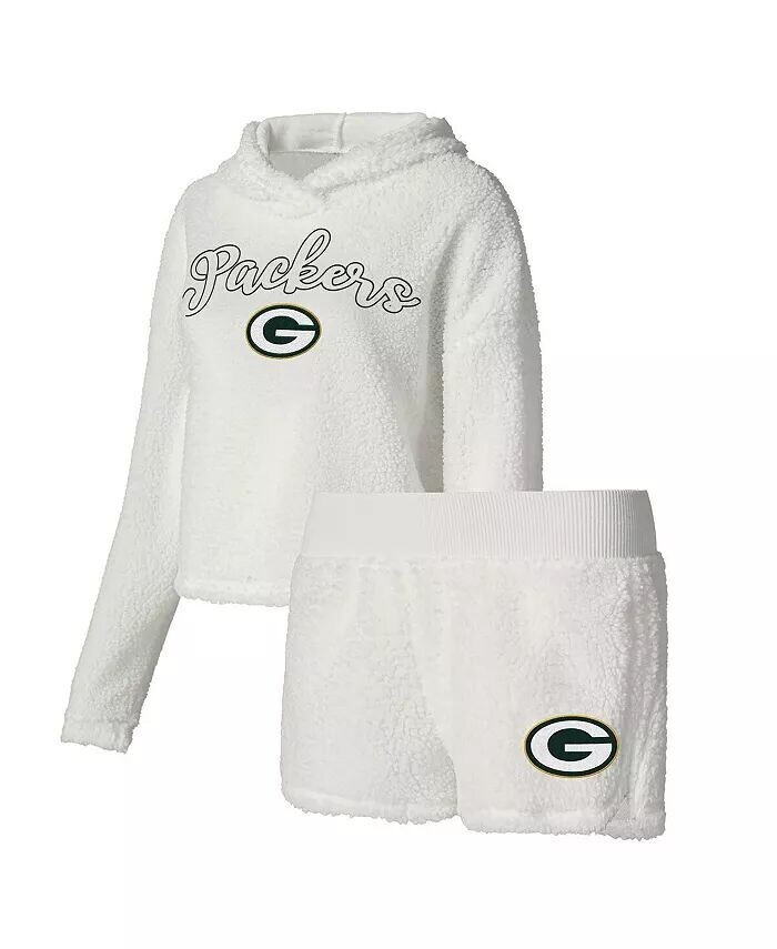 

Женский комплект для сна из пушистого пуловера Green Bay Packers белого цвета и шорт Concepts Sport, белый