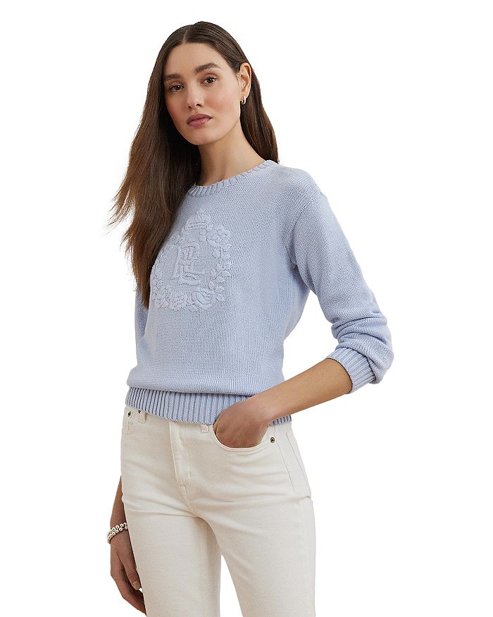

Свитер из хлопкового кулирного полотна с цветочным логотипом Ralph Lauren, синий