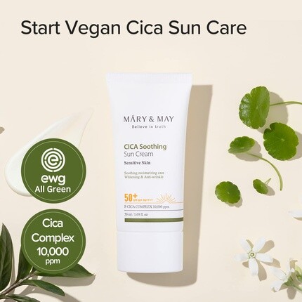 Cica Успокаивающий солнцезащитный крем Spf50+ Pa++++ 50 мл Корейский солнцезащитный крем для лица Веганский ежедневный уход, Mary&May — фото 2