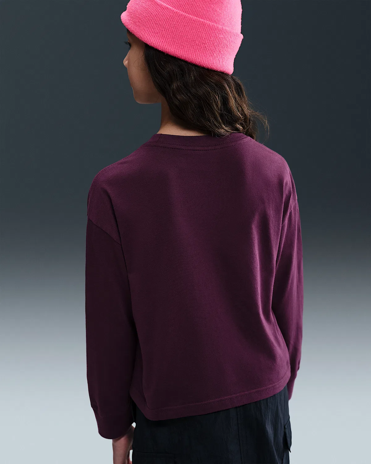 Длинный рукав футболка Nike Sportswear Essential для детей (девочек), Bordeaux — фото 2