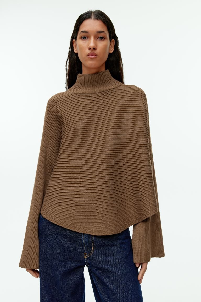 

Короткий свитер из хлопка и шерсти H&M, коричневый