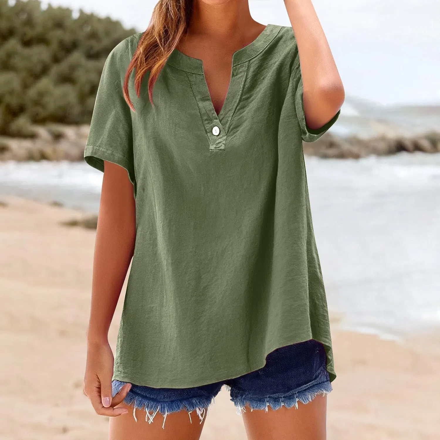 Блуза свободного кроя Loose Button Shirt Top, зеленый — фото 3