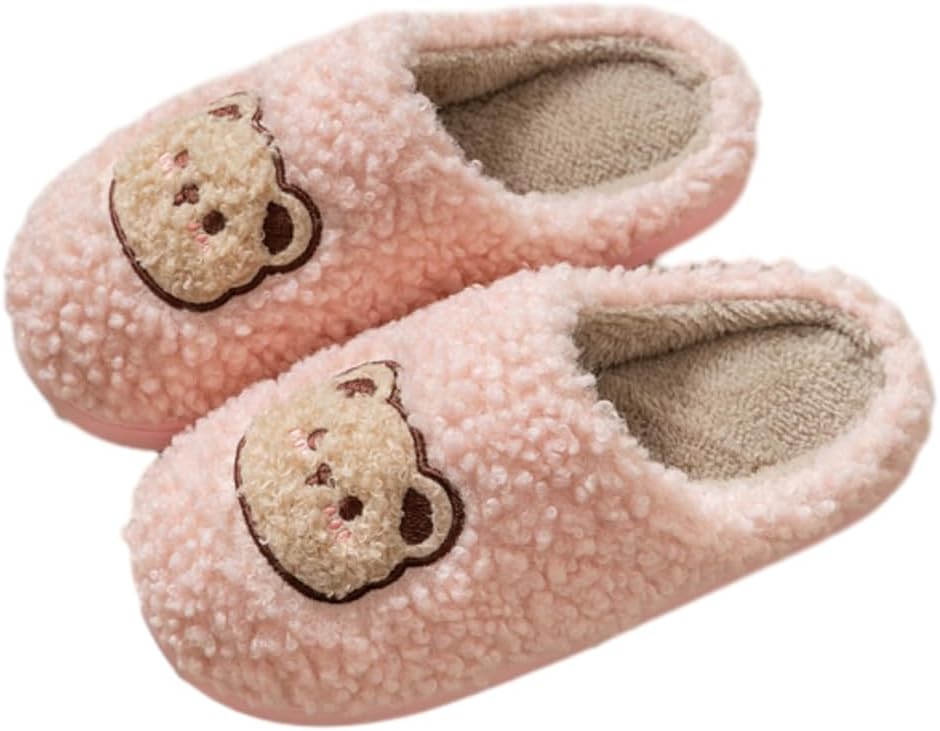 

Тапочки Avilego Cute Cozy с мультяшным медвежонком, хлопковые, для дома и улицы, теплые, с нескользящей подошвой, мягкие плюшевые шлепанцы для женщин и мужчин, розовый