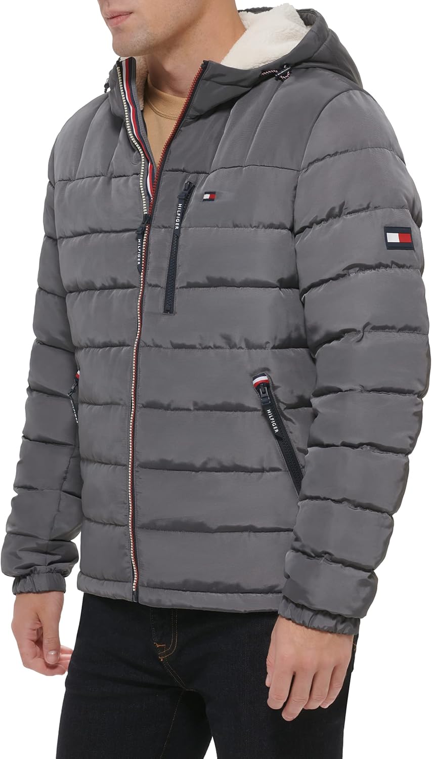 Мужская куртка Tommy Hilfiger средней толщины с подкладкой из шерпы и капюшоном, водонепроницаемая, Charcoal Tech — фото 3